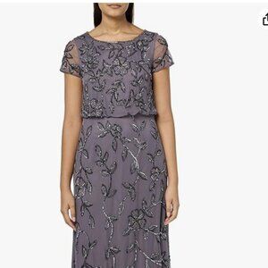 Jasmine Beaded Blouson Gown With Sheer Short Sleeves in Moonscape